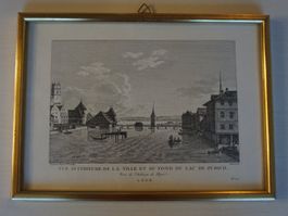 Nach-Druck eines Stiches Stadt Zürich mit See