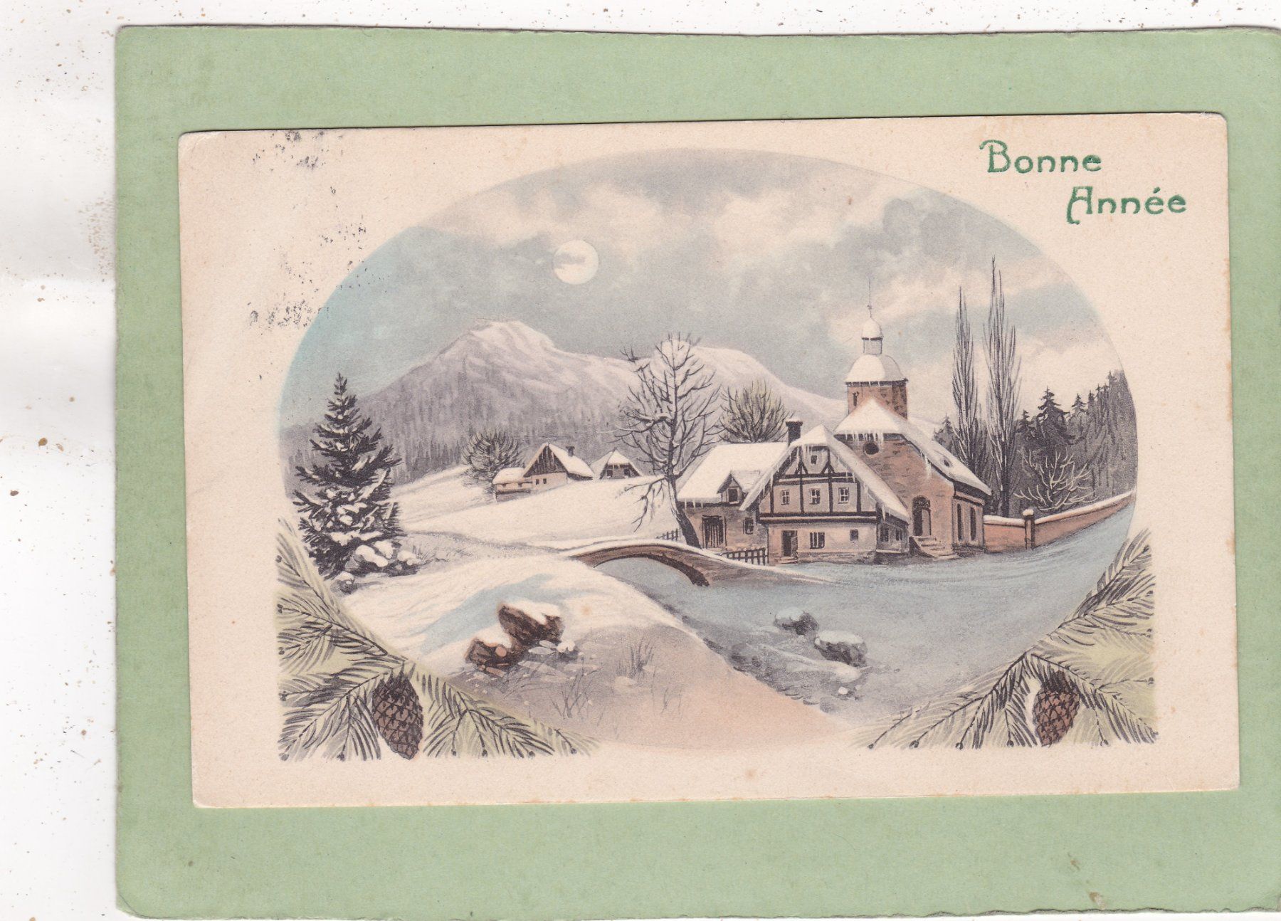 Cartoline postali: Kitsch Landschaft Bonne Année 1911 – Usato da Herisau venduto da Lisegrat2008