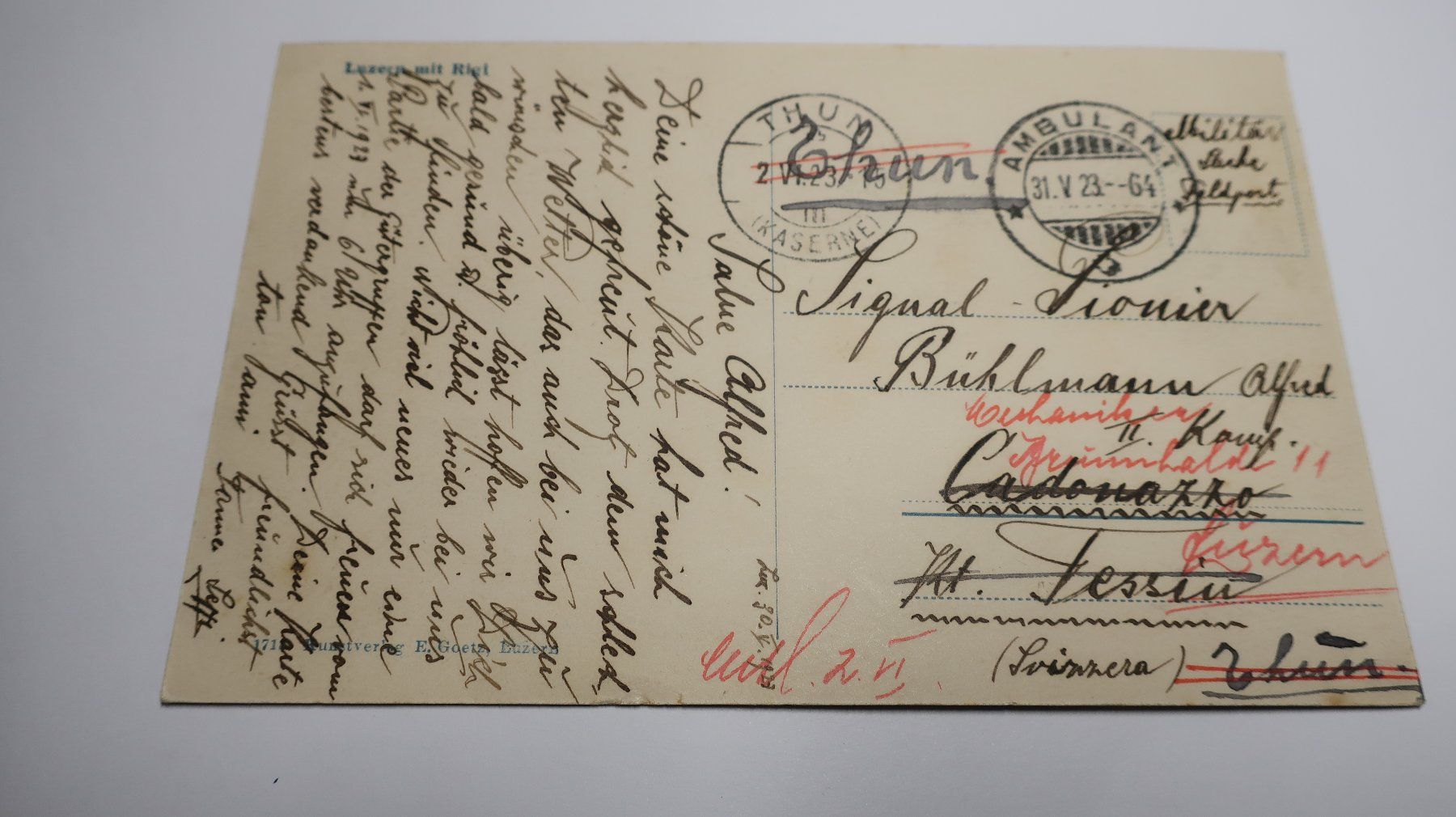 Ansichtskarten: Luzern mit Rigi  1923 – Gebraucht aus Cormoret von Pascalll2001 3