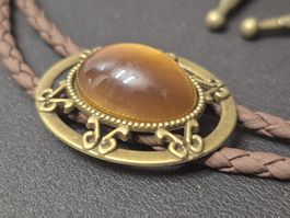 20) Bolo-Tie Westernkrawatte Tigerauge Oval Bronze Neu