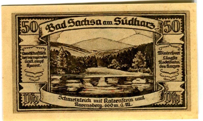Banknoten: Notgeld "50 Pfennig. Bad Sachsa 1921" – Gebraucht aus Basel von Butsch5