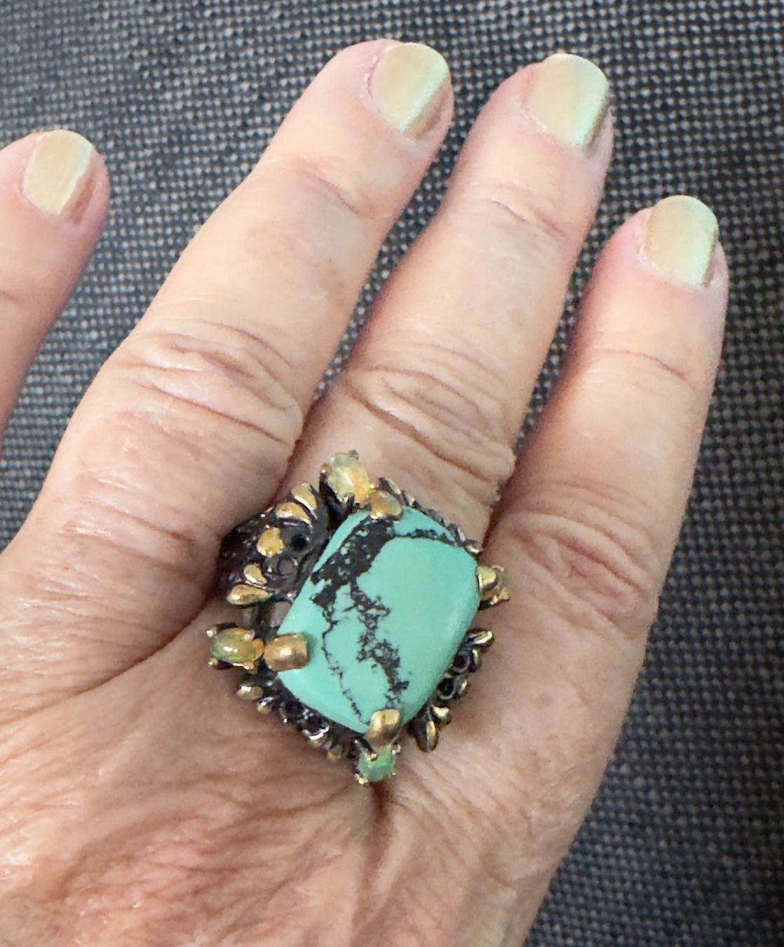 Anelli: Large Turquoise Ring 925 S Silver & Ethiopian Opals size 59 – Nuovo (secondo la descrizione) da Birsfelden venduto da G.D.d.T. 1