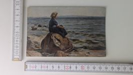 Alte Ansichtskarte: Mädchen am Meer, dänische Kunst.