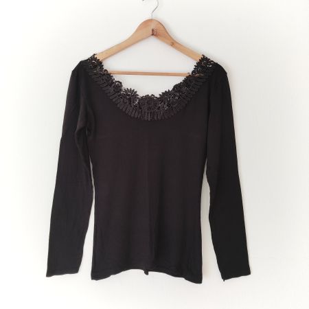 PATRIZIA PEPE Spitzen Pullover Pulli Bluse Shirt black Gr.S