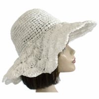 Schlapphut Hut Sommerhut Bast gehäkelt weiss 1970s VINTAGE