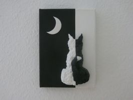 Mondlicht Katze 3D-Leinwandbild Unikat ca. 13 x 18 cm