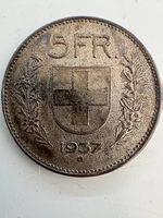 Pièce 5 Francs Suisse Argent 1937 B (Rare)
