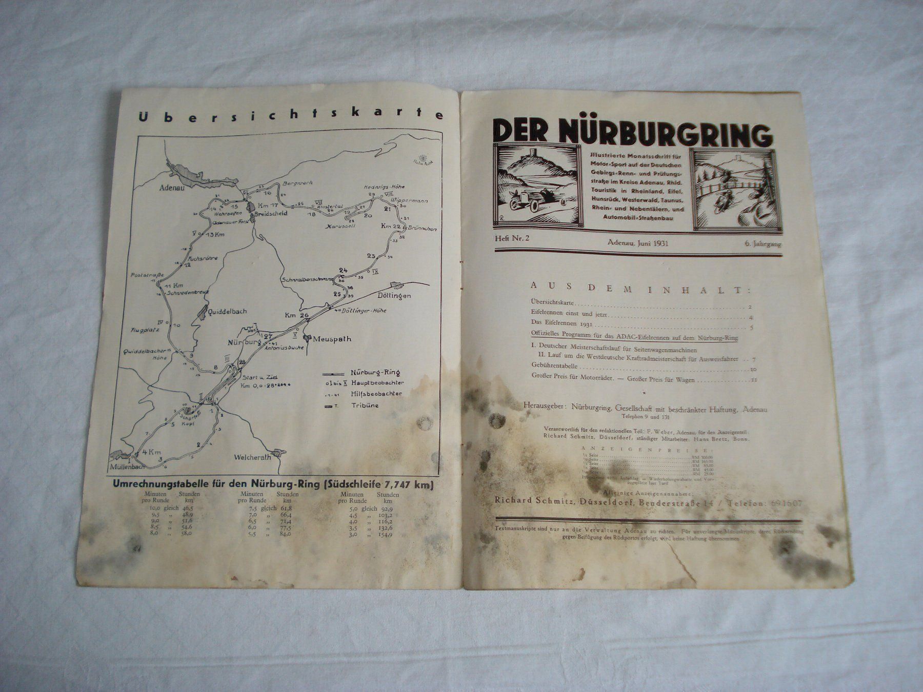 Motosacoche Documenti: Programmheft 1931 Eifel Rennen Autorennen Nürburg Ring – Usato da Schenkon venduto da Elbarto007 4