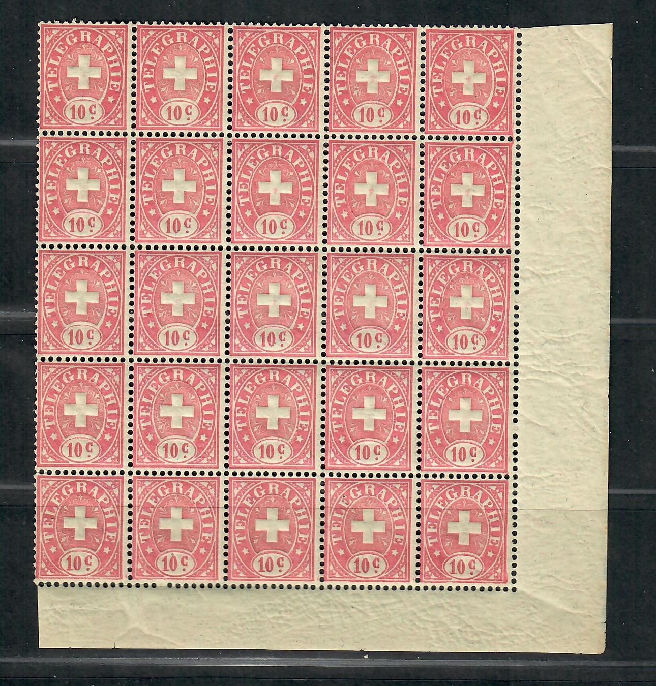 Tutti i francobolli: 1881: Telegraphenmarken Nr.  14/ 25er Block Postfrisch ** – Nuovo e nell'imballaggio originale da Endingen venduto da briefmarkenmeier57