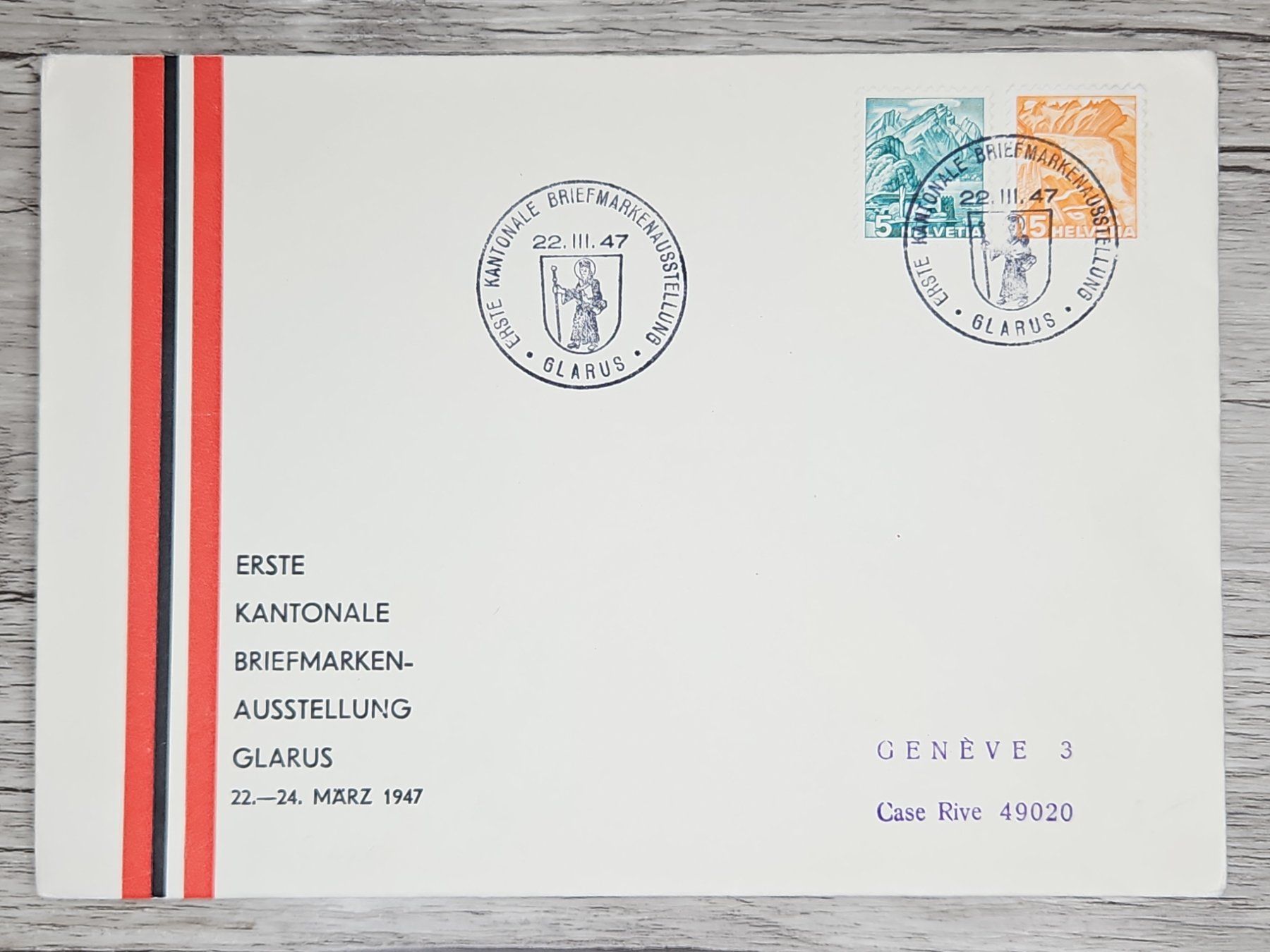 Tutti i francobolli: CL01 Enveloppe + Timbre Suisse 1947 – Usato da Cousset venduto da Patrick_Collections