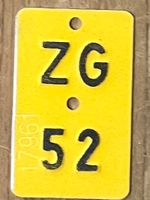 ZG 52 - VELONUMMER - FAHRRADSCHILD - PLAQUE DE VELO - ZG 52