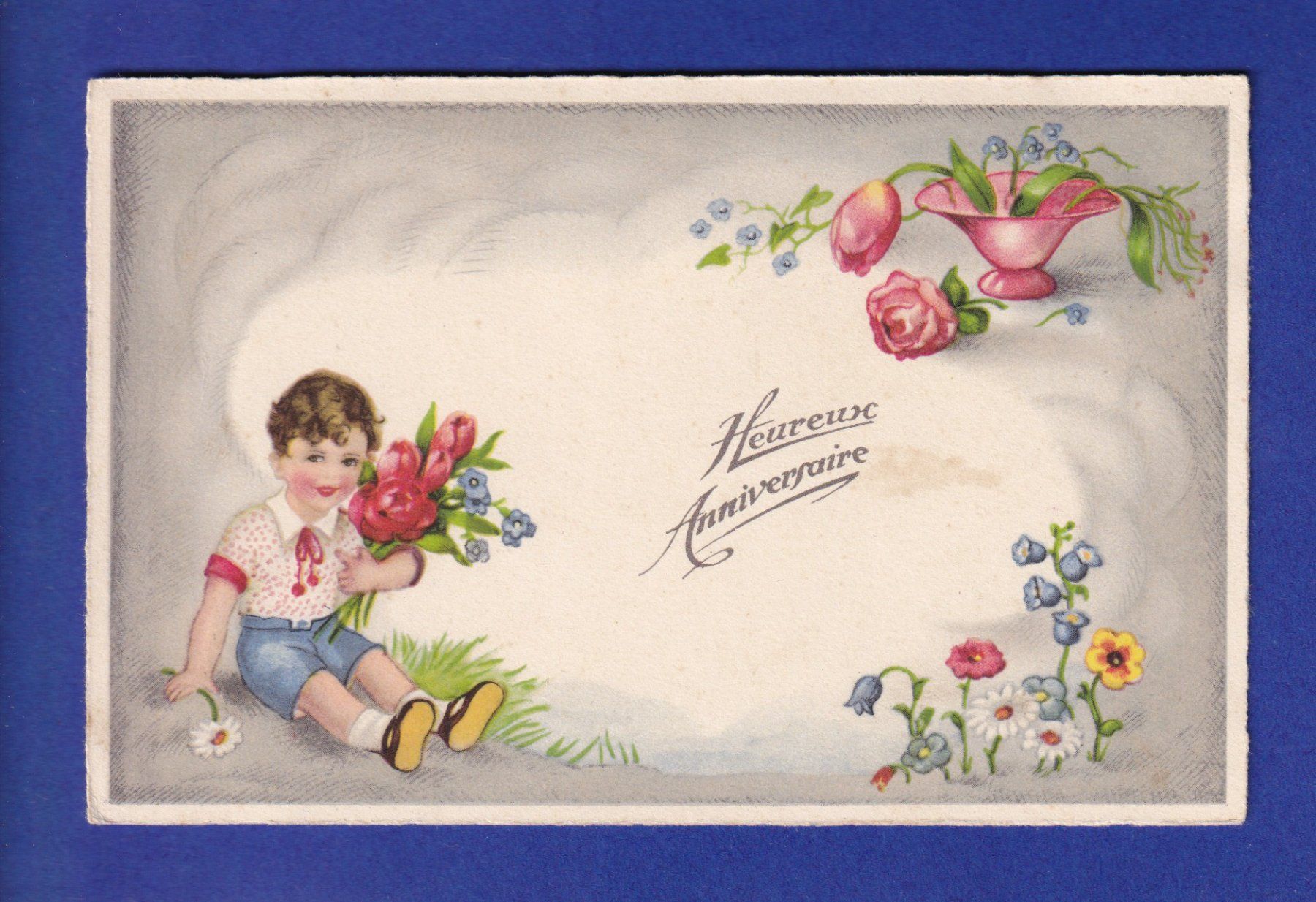 Cartoline postali: ENFANT - Jeune garçon avec fleurs – Usato da Pully venduto da nicecards-shop