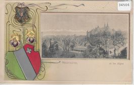 Neuchatel et les Alpes - Wappen Präge-Litho
