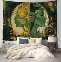 Wandtuch Wandbehang Wandvorhang Sonne Mond grün 150cm x100cm