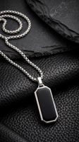 Collana uomo, piastrina nera, stainless steel