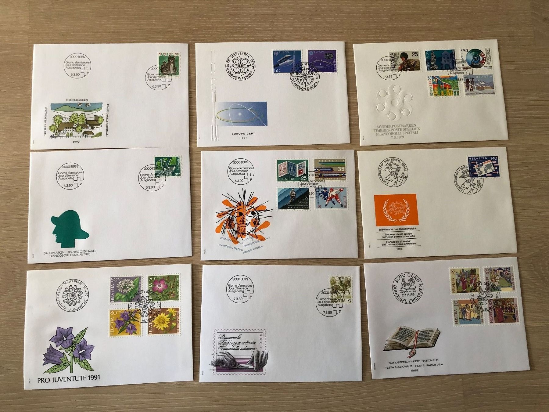 Buste & buste per spedizione: 9 verschiedene FDC Kuverts ° – Usato da Thalwil venduto da holoarte