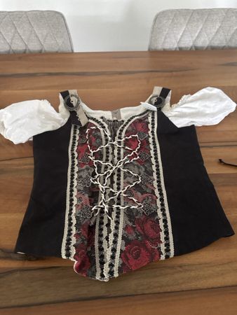 Trachtenmieder schwarz beige Blumenmuster mit Bluse Grösse M