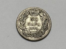 Ancienne pièce 50 Para 1879 Serbie Milan Obrenovic argent