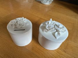 Porzellan Dose/Spardose mit Rosendekor