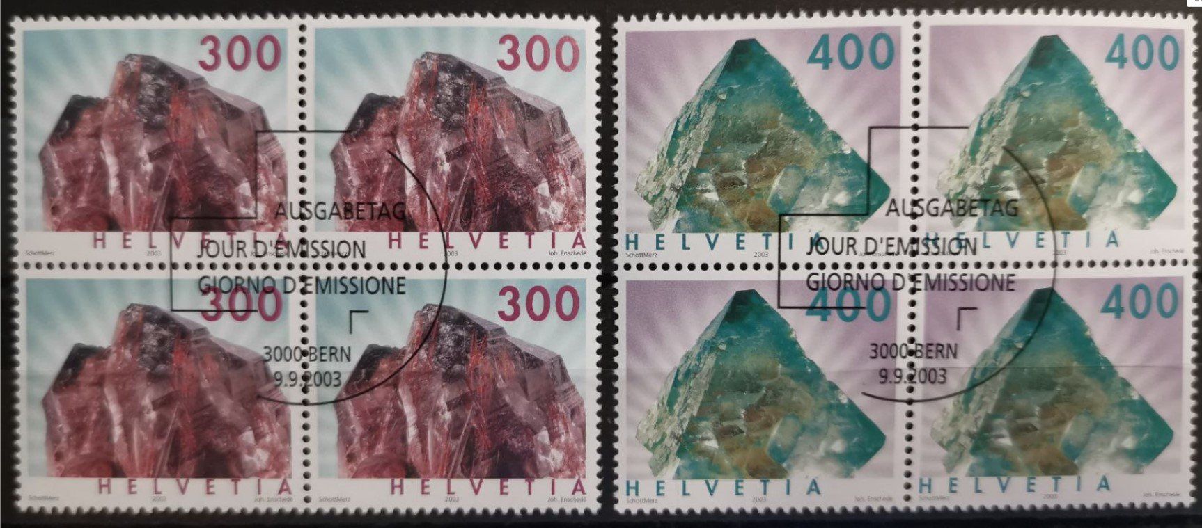 Tutti i francobolli: 2003 Mineralien Viererblock ET-Stempel – Usato da Dübendorf venduto da goeggi79