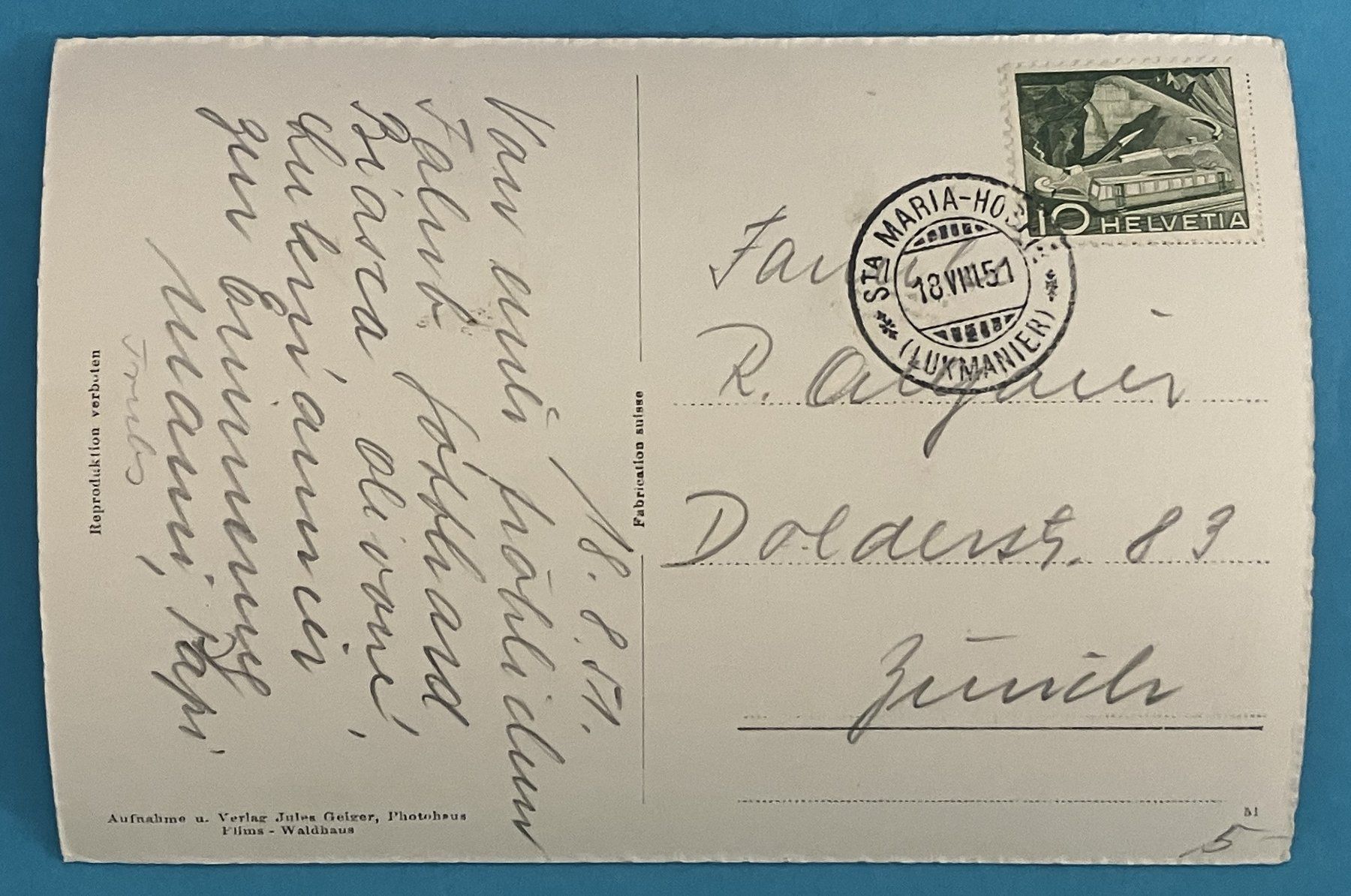Cartoline postali: STA. MARIA AM LUCKMANIERPASS – Usato da Oberwil BL venduto da SALOB 1
