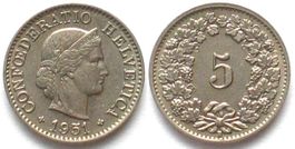 CH 5 Rappen 1951 Ku-Ni unz!!!