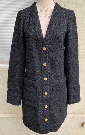 Superbe manteau court ZARA texture tissage tweed noir t.S