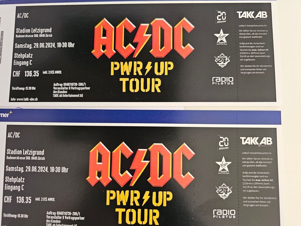 AC/DC Ticket Stehplätze Zürich 29.06.24 Letzigrund | Kaufen auf Ricardo