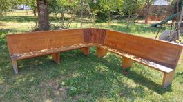 Grand banc d'angle en bois brut de 3m