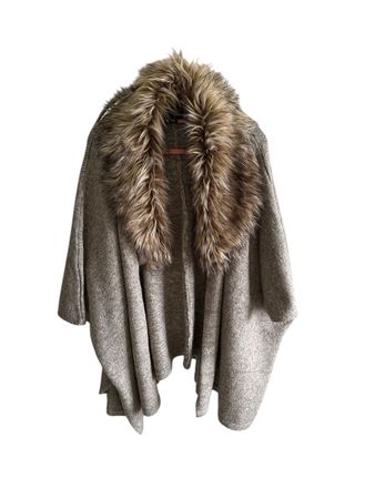 Winter Cape mit Kunstfellkragen, Onesize