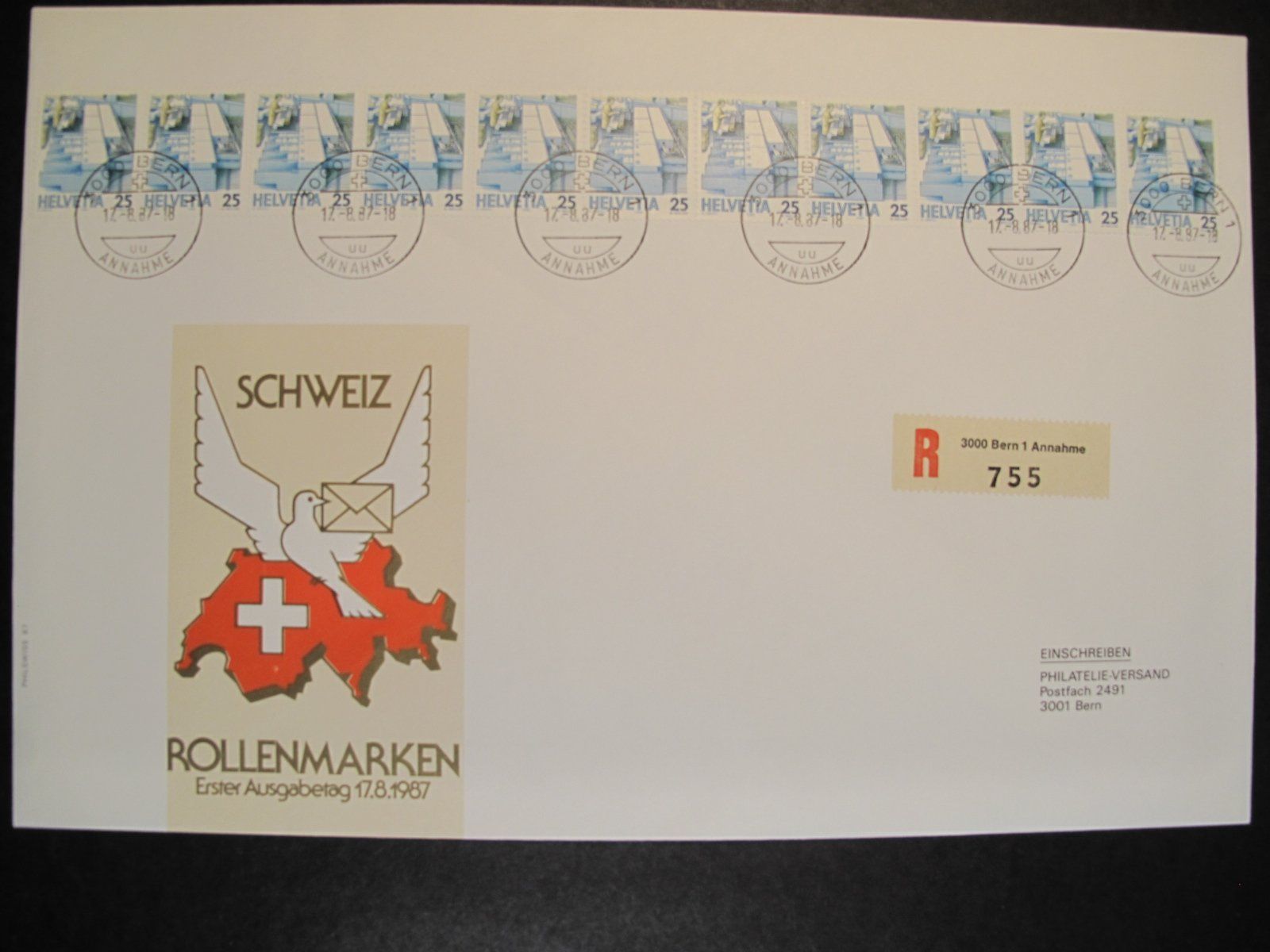 Tutti i francobolli: Schweiz FDC 1987 Postsortierung Rollenmarken ET C5 – Usato da Wil SG venduto da fva01
