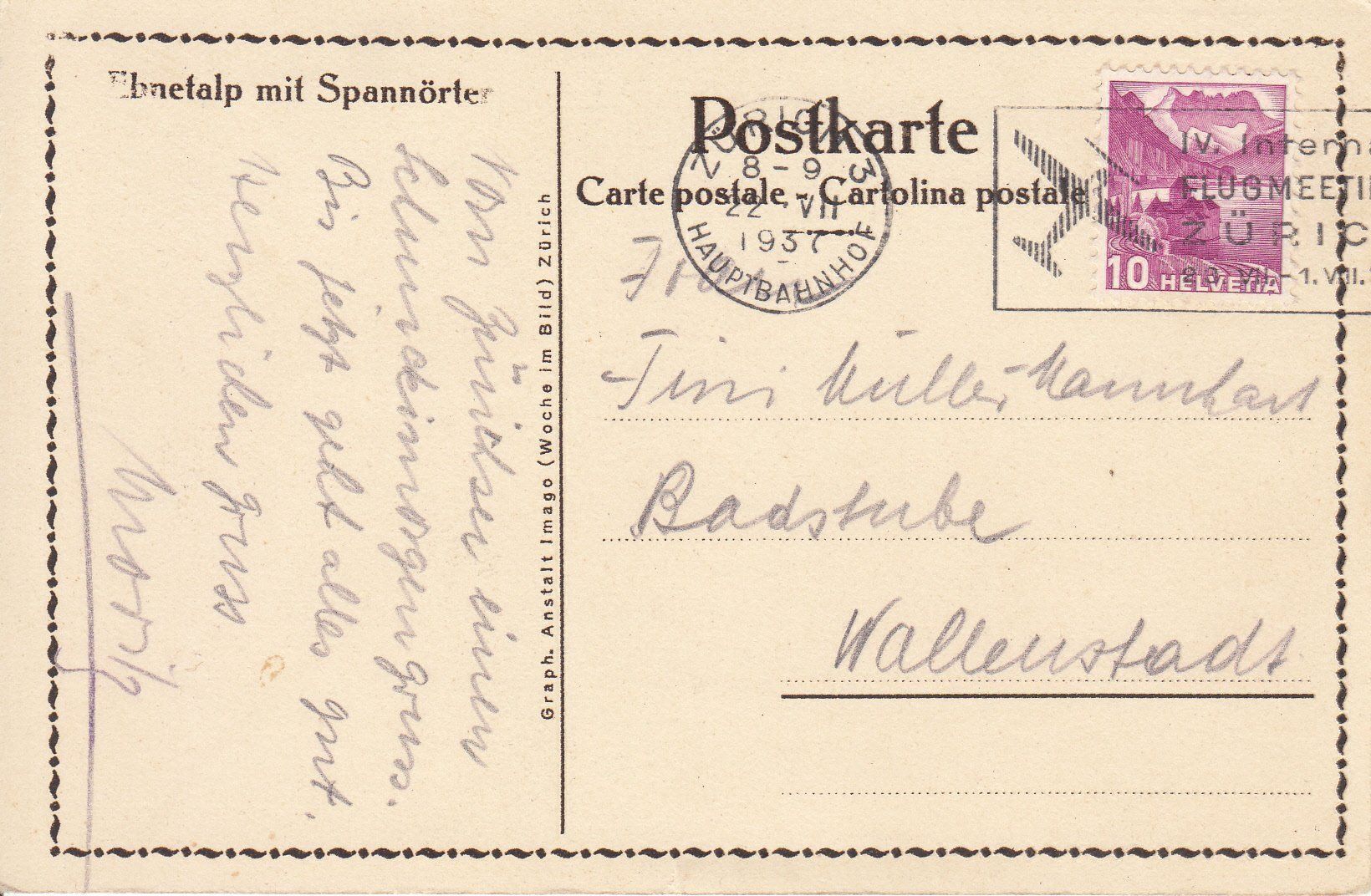 Ansichtskarten: Ebnetalp 1937 – Gebraucht aus Bürglen TG von StampGraf 1