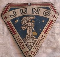 Altes Schweizer Velo-Steuerkopfschild / Emblem – JUNO Titan