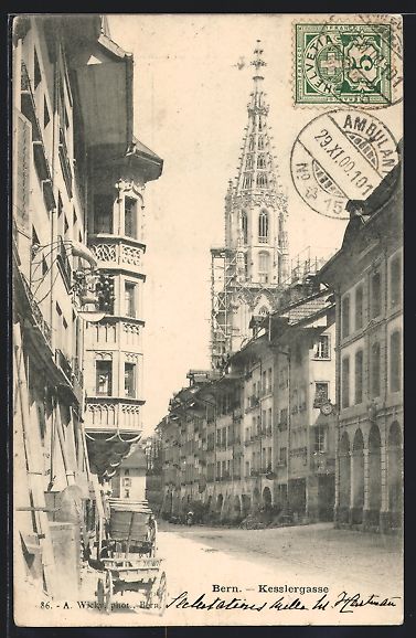 Cartoline postali: AK Bern, Kesslergasse mit Münsterspitze – Usato da Berlin venduto da bartko-reher