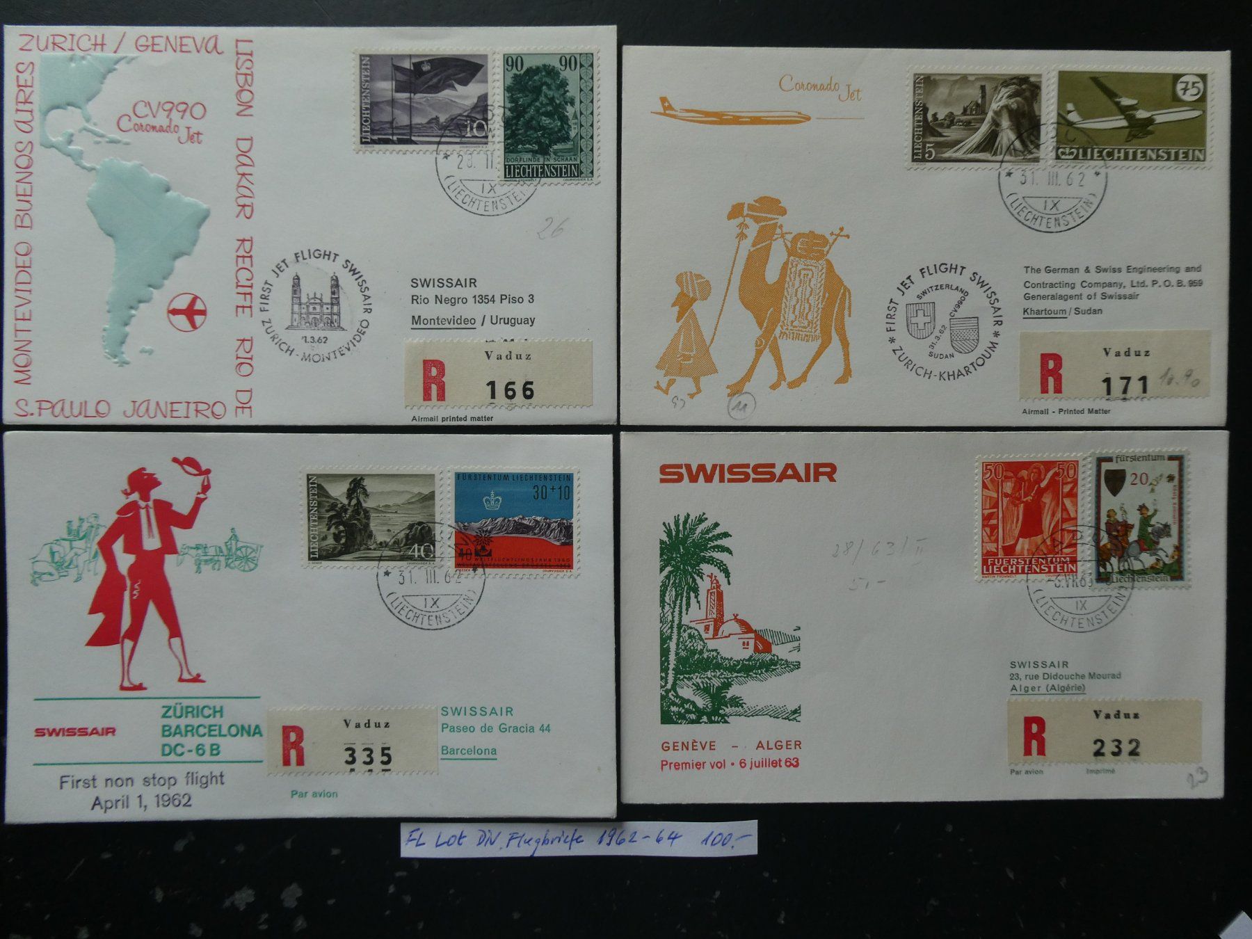 Tutti i francobolli: FL 1962-1964 Lot diverse Flugbriefe – Usato da Lausen venduto da Herbamare01