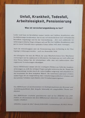 Riviste & Magazine: Unfall, Krankheit, Todesfall, Arbeitslosigkeit – Usato da Neuchâtel venduto da Dualseele 1