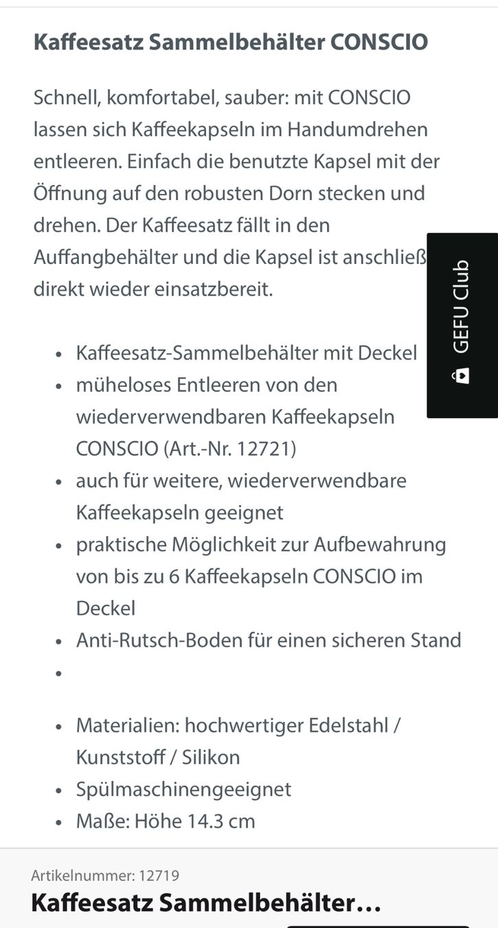 Komplettküchen: Gefu CONCISO Kaffeesatzbehälter und Kapselhalter Neu – Neu und originalverpackt aus Wohlen AG von kissne4 4