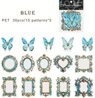 30 Stk. Aufkleber - Blaue Rahmen & Verzierte Schmetterlinge