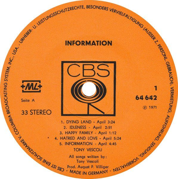 Schallplatten: Vescoli Toni: Information LP – Neu (gemäss Beschreibung) aus Steinhausen von Vilivinili 2