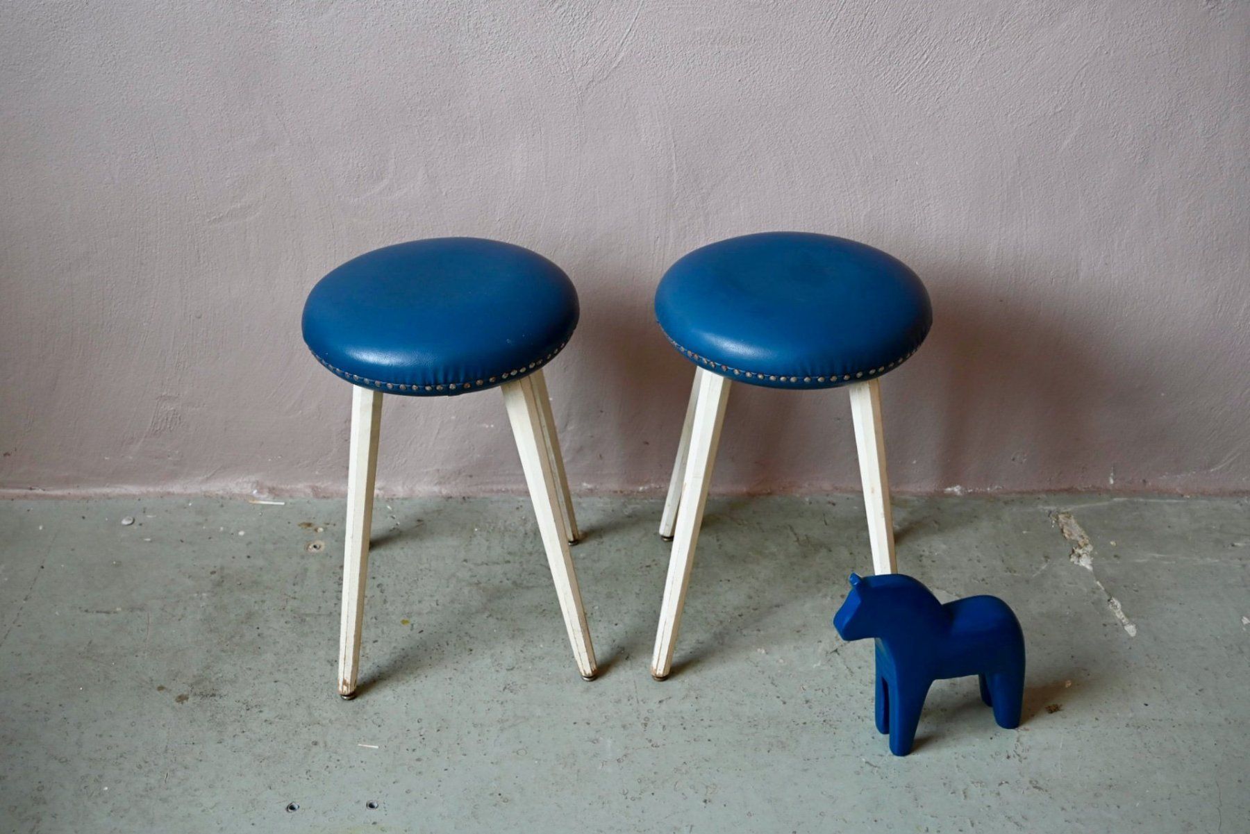 Tabourets: Paire tabourets rockabilly bleu bois blanc – D'occasion à COLMAR par Sophiebellelurette 2