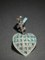 Portachiavi a cuore strass azzurro con nappina azzurra