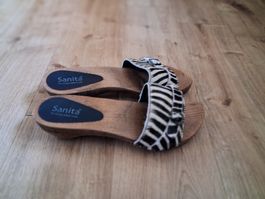 Sanita Holzclogs Zebra-Muster Leder Grösse 42 - ungetragen 