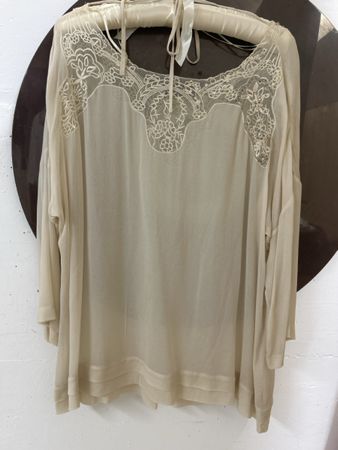 Marc Aurel Bluse beige mit Spitze Grösse 40