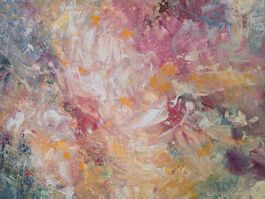 Blumenleinwand, Grösse 70x70, Abstraktion mit Rosa Mohn