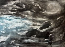 Abstrakte Wolkenmalerei, Tinte auf Leinwand,100x150cm