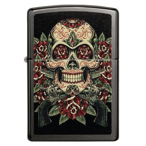 Zippo Accendini: ZIPPO gray dusk Skull roses Design – Nuovo e nell'imballaggio originale da Wängi venduto da elcigarro