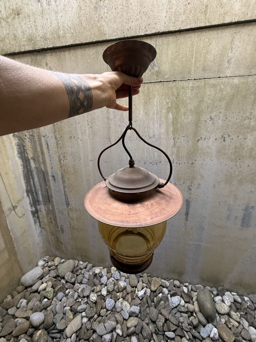 Kronleuchter & Deckenlampen: Hängelampe Kupfer mit bernsteinfarbenem Glas  – Gebraucht aus Perlen von SPICE24 8