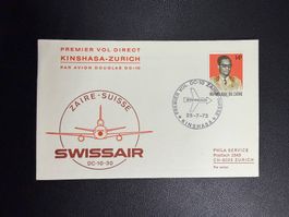 Swissair Erstflugbrief Kinshasa-Zürich 1973