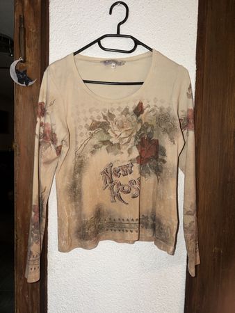 Vintage Langarmshirt New Rose, beige, Gr. M, Top Zustand!