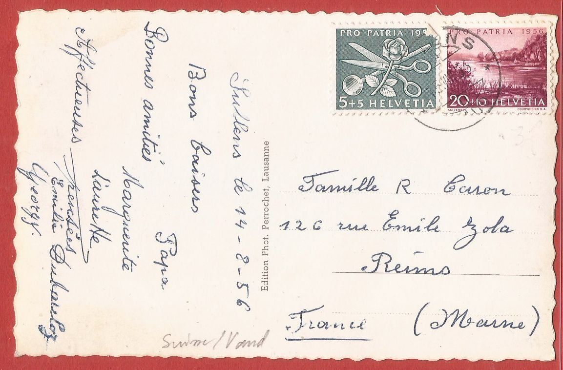 Ansichtskarten: Sullens - Oldtimer vor Café Union - 1956 gestempelt – Gebraucht aus Fislisbach von Porano 1